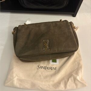 New! Suede army green flap purse